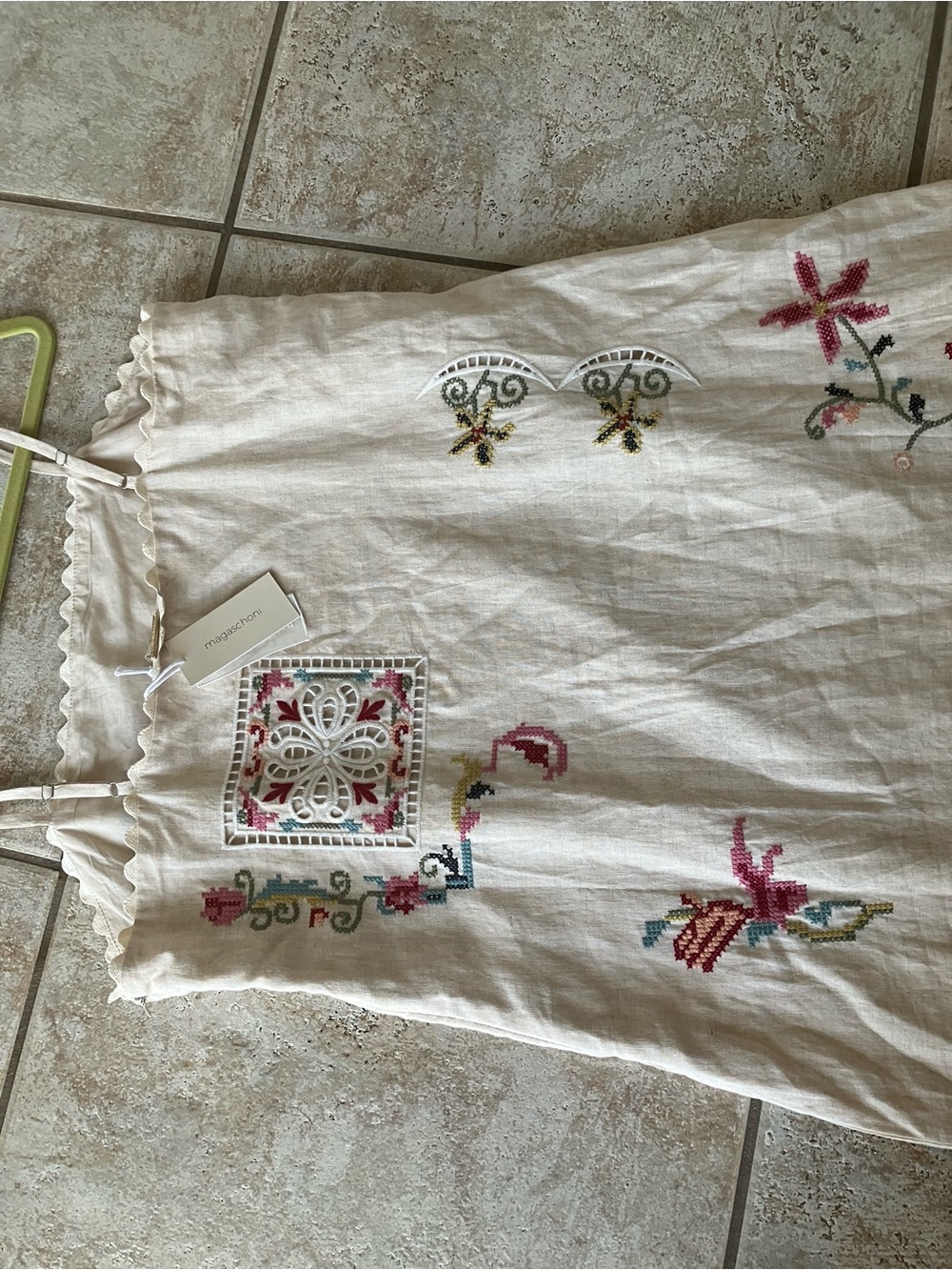 Magaschoni Linen Viscose Cream Embroidered Maxi Dress with Floral Motif NWT L - Picture 9 of 15